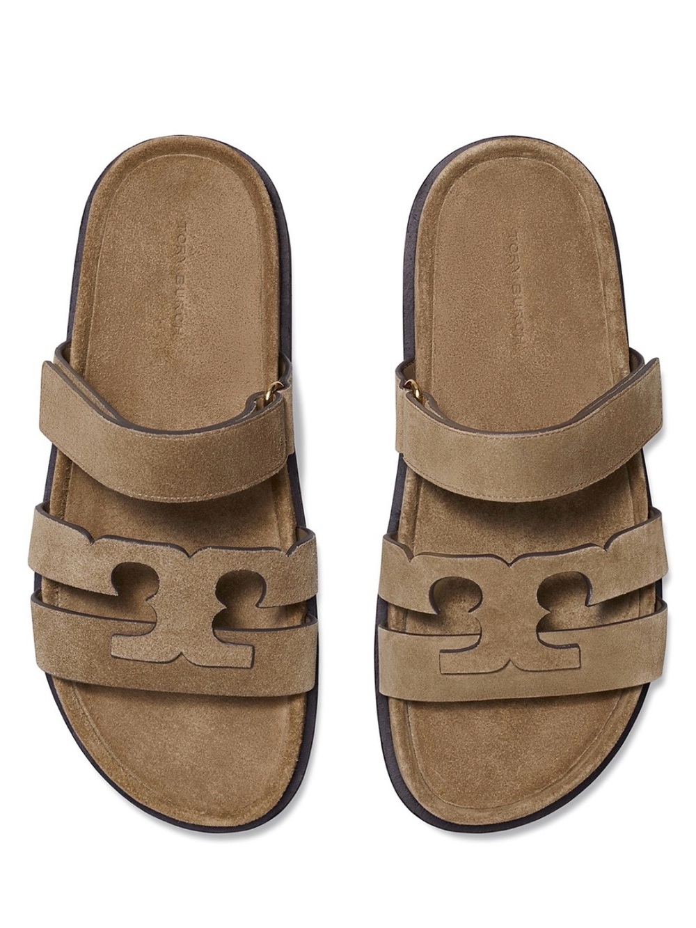 Tory Burch Ines Suede Double-Strap Slide Sandals River Rock